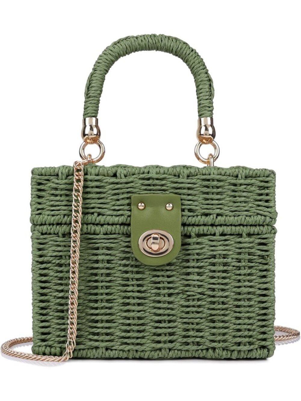 Women's Green Wicker Crossbody Shoulder Bag Straw Beach Tote Bag Top Handle